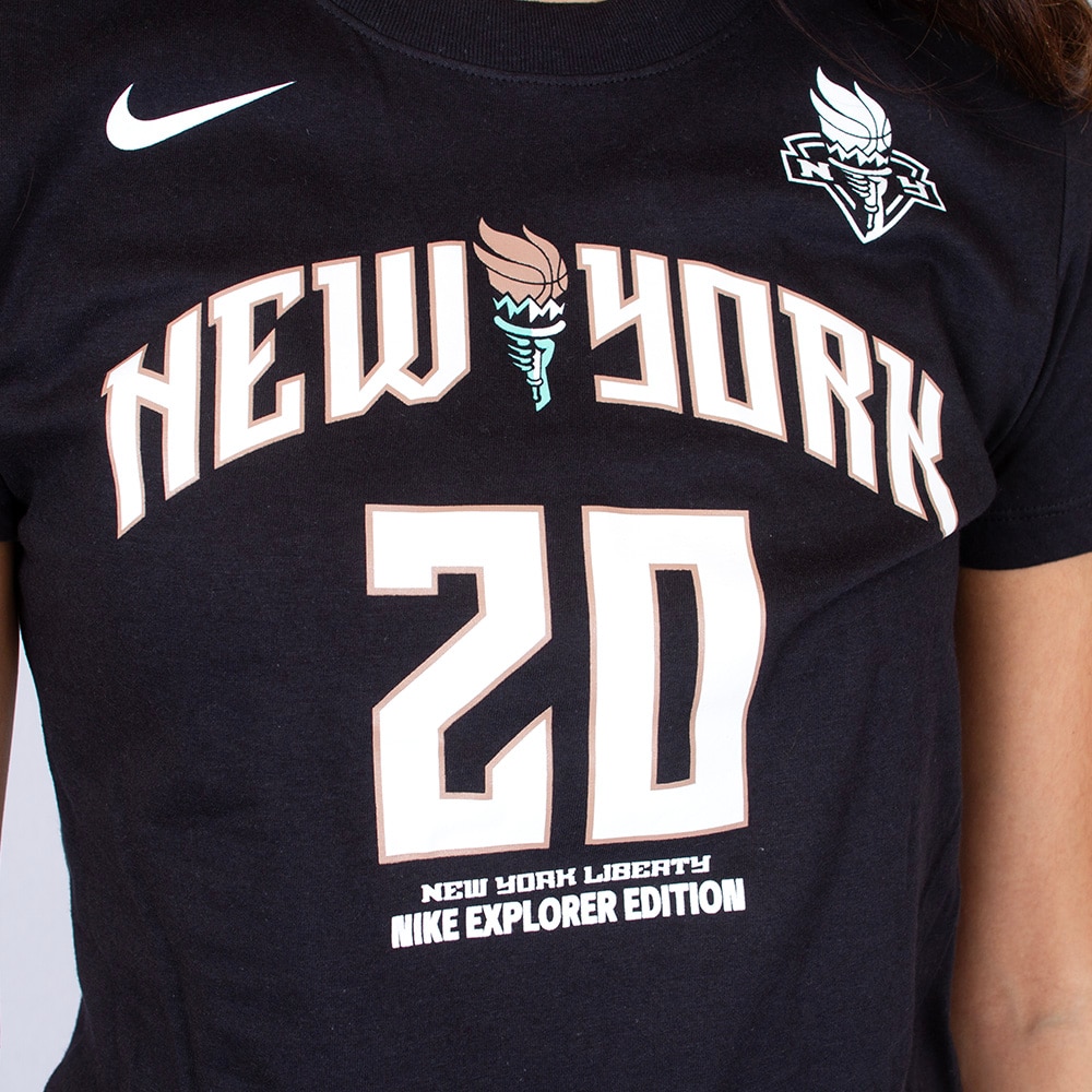 Ducks Spirit, Nike, Black, Crew Neck, Cotton, Women, Basketball, Core, WNBA, 2025, New York Liberty, #20, Sabrina, T-Shirt, 952552